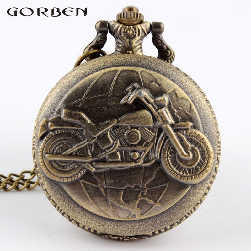 Cool motorcykel steampunk vintage fickur kvarts hänge klocka halsband med kedja för män kvinnor motor estacionario