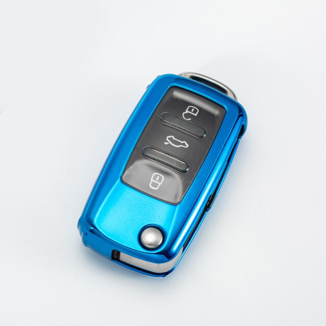 Zachte tpu autosleutelhoes voor vw volkswagen skoda polo tiguan passat jetta  mk5 mk6 t5 kever accessoires sleutelhanger: Blauw