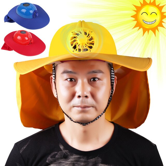 Solar helmet summer fan cap outdoor construction sunscreen cooling breathable helmet wide top hat sunscreen helmet