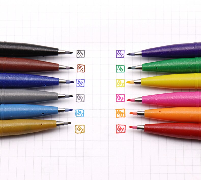 12/24pcs Japan Pentel Touch Brush Fude Pen Pastel / Normal Color SES15C Sign Pen Art Wrting Supplies