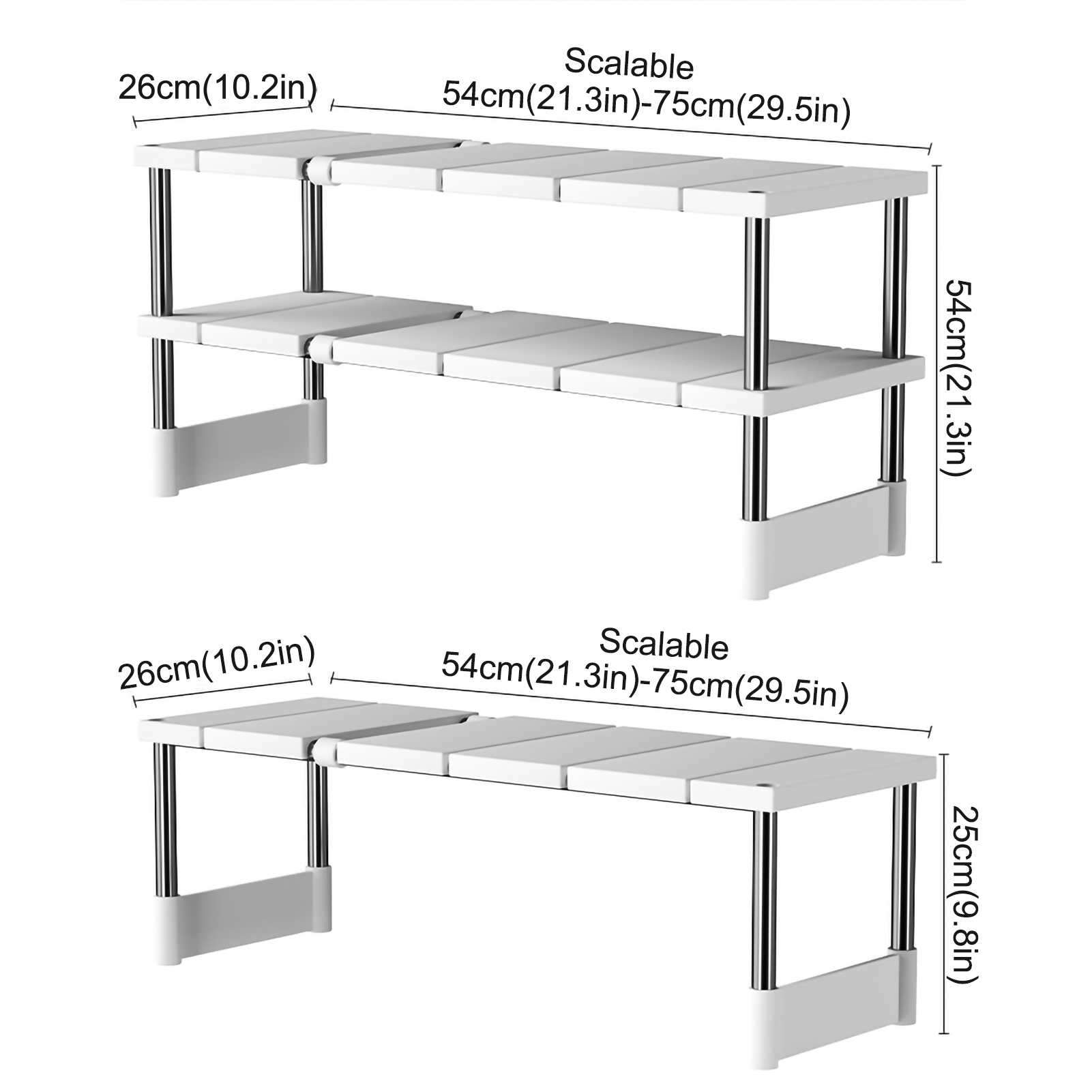 Shelf Under The Sink Stackable Cabinet Stainless Steel Counter Shelves Adjustable Kitchen Multifunction Telescopic Storage Rack