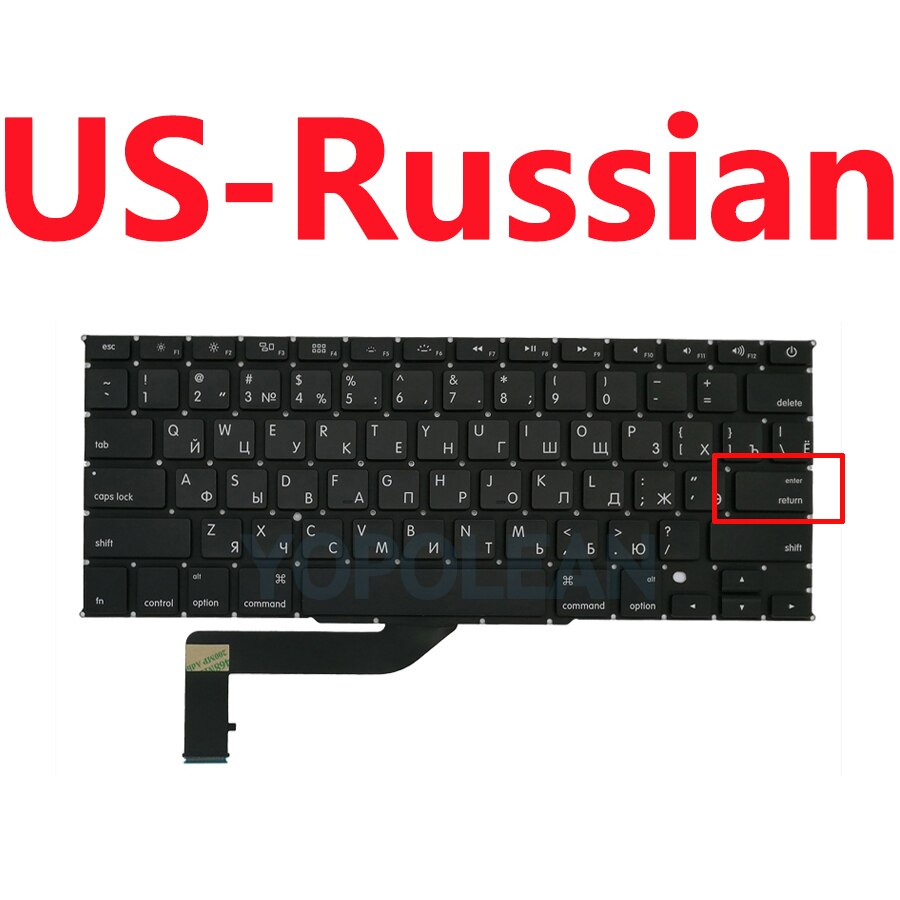 US UK Russian Spain French German Sweden Laptop Keyboard For Macbook Pro Retina 15" A1398: US-Russian