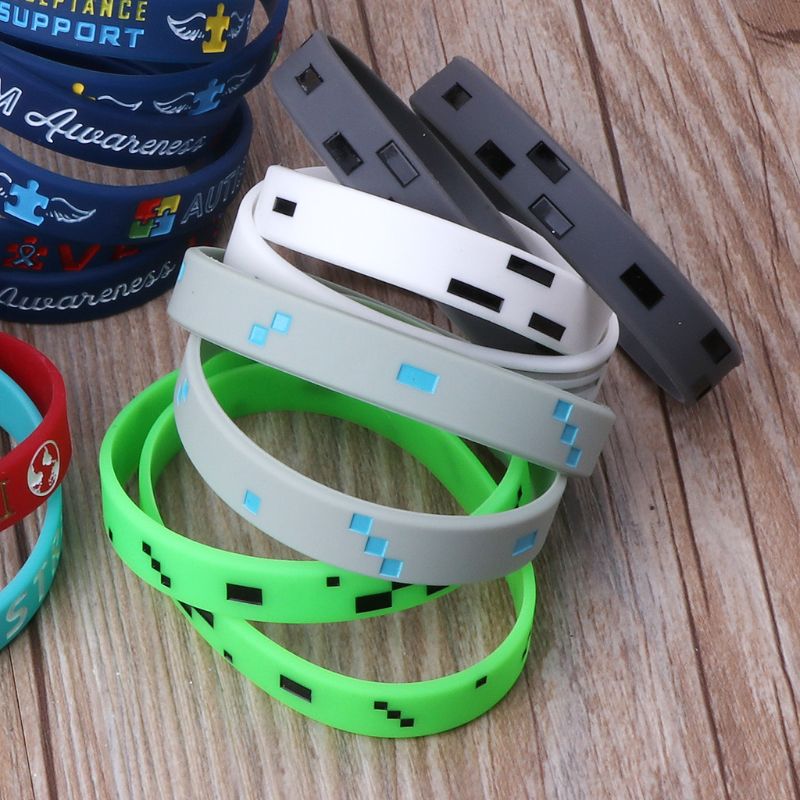 8 unids/set mixto pixelada minero elaboración estilo pulseras de personaje pulsera de silicona
