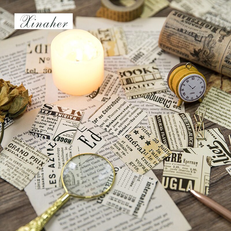 Xinaher 45 stuks/doos vintage oude krantenpapier sticker decoratie stickers diy voor knutsel dagboek scrapbooking planner label sticker