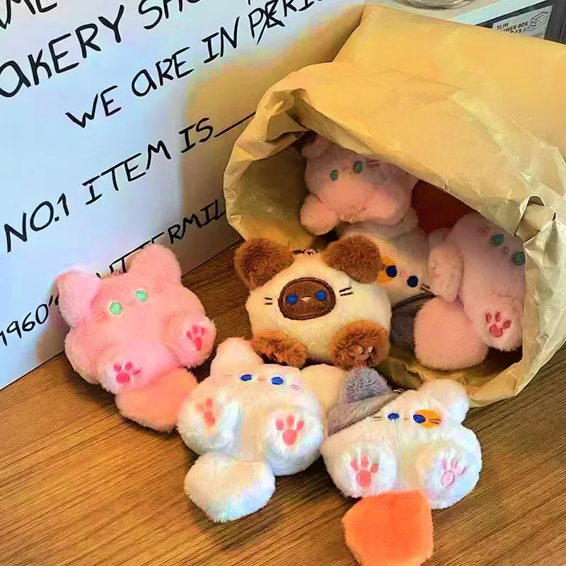 2 stks Kawaii Zachte Pluche Kat Pop Hanger Sleutelhanger Rugzak Pop Sleutelhanger Paar Tas Sleutelhanger Creatieve Pluizige Grappige Decoratieve