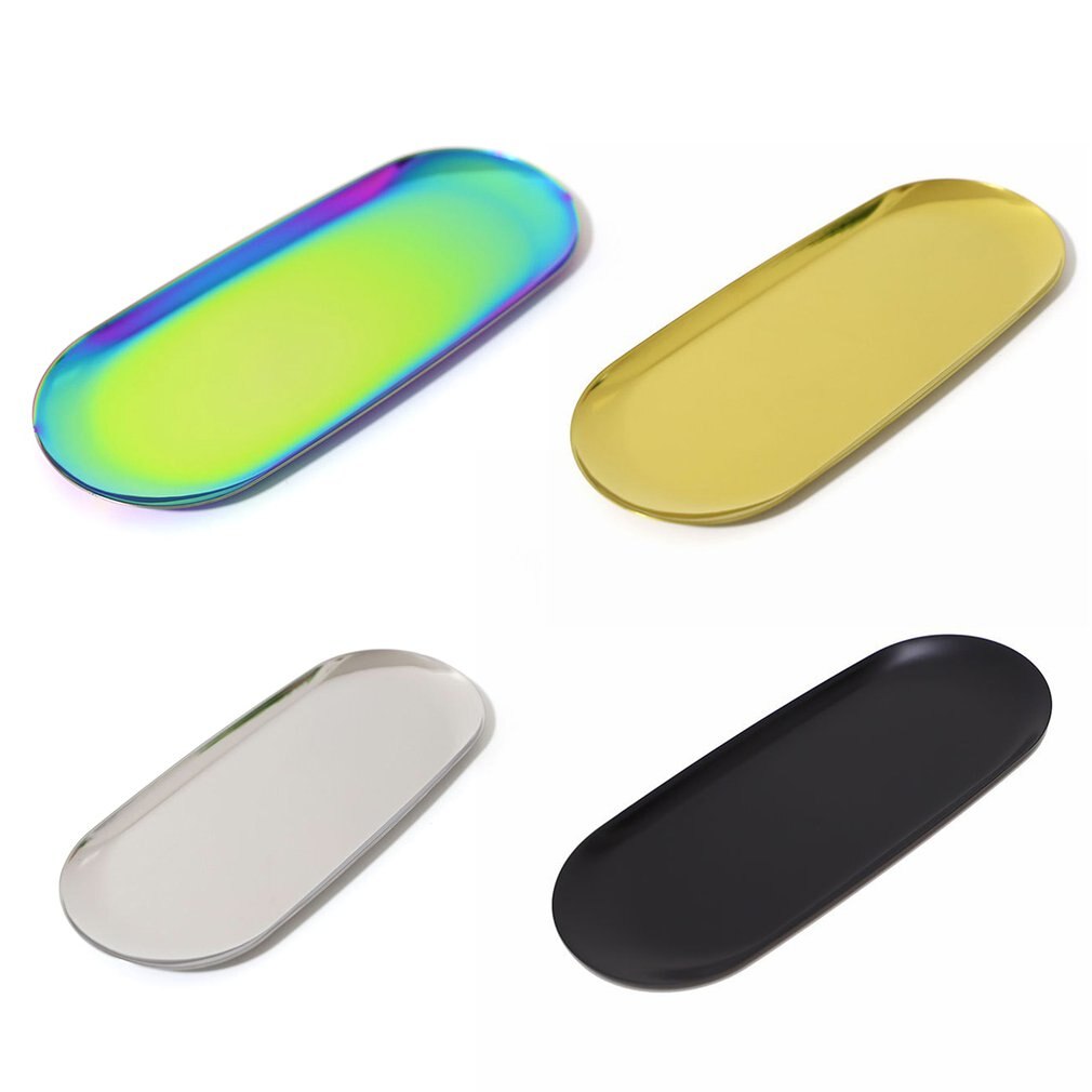 Storage Tray Nordic Stainless Steel Jewelry Plate Oval-shaped Towel Tray Cosmetic Jewelry Organizer Snack Tray