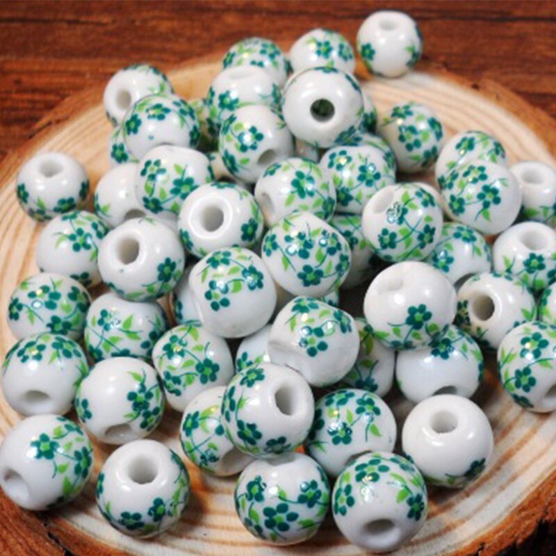 50Pcs 10mm Jingdezhen Big Hole Ceramic Beads Flower Porcelain Beads Handmade For Bracelet Making DIY Jewelry Making: 3