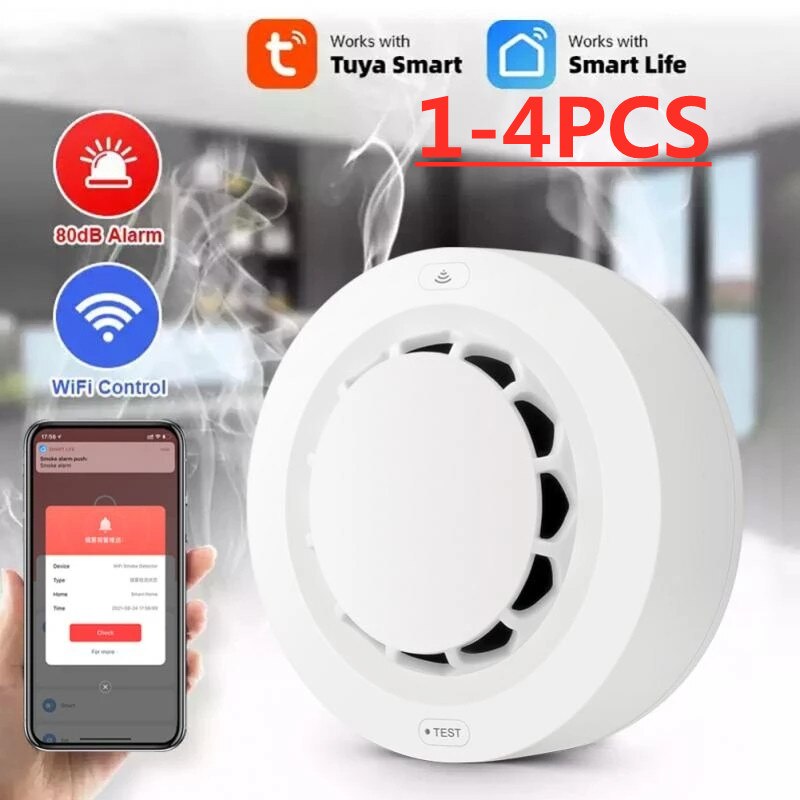 Tuya-alarma de humo con WiFi para el hogar, Detector de humo de protección contra incendios, combinación de alarma contra incendios, sistema de seguridad para el hogar, bomberos, 1-4 piezas