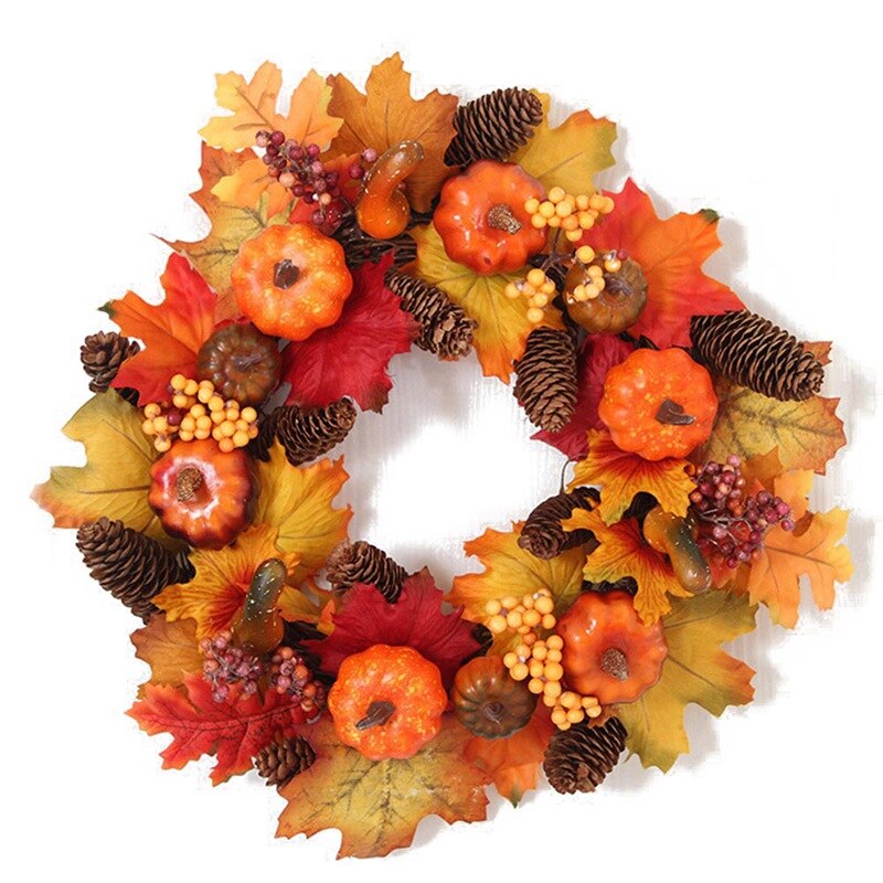 40Cm Kunstmatige Pompoen Krans Herfst Oogst Maple Leaf Zonnebloem Deur Decor Garland Thanksgiving Halloween Party Benodigdheden