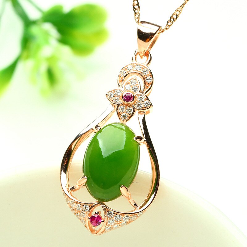 18K Rose Gold Jade Necklace Pendant for Women Brincos 18k gold jewelry bijoux femme jade bizuteria chain naszyjnik necklace