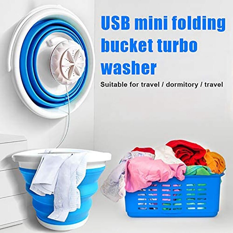 Portable Mini Tub Washing Machine,Foldable Personal Compact Ultrasonic Turbines Rotating Washer USB Powered for Travel