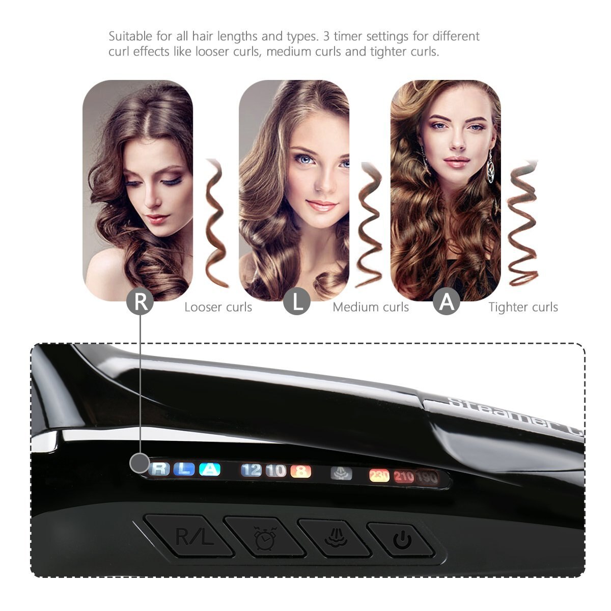 Automatyczna lokówka parowa automatyczna lokówka do włosów wirująca lokówka automatyczna z wyświetlaczem LED Curl Curling Iron
