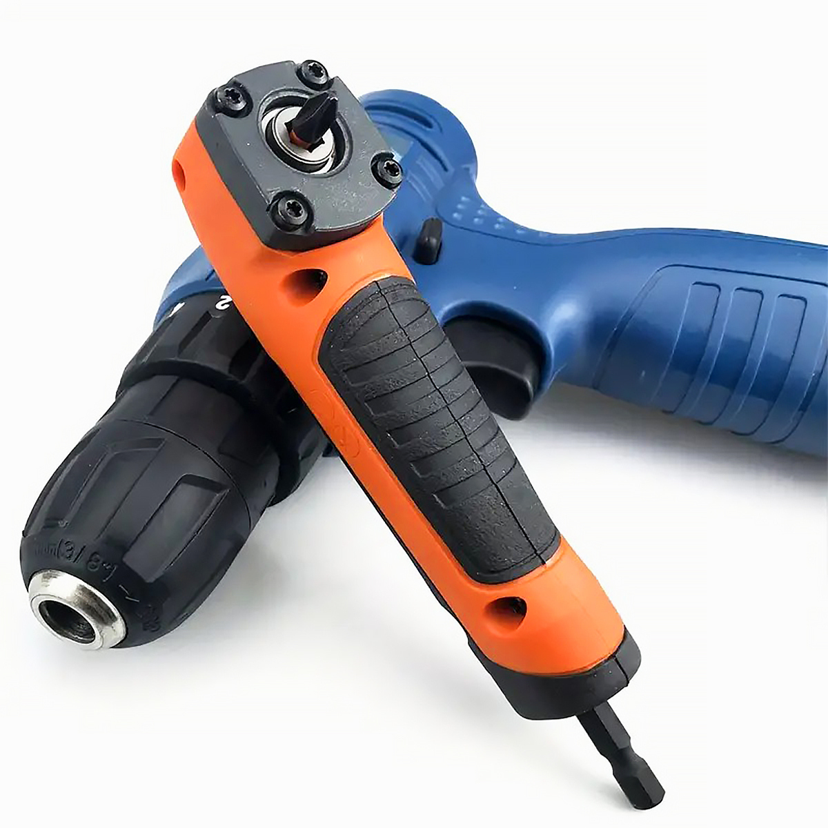 1pc multifunktionella elektriska hörnskruvmejsel, högvridmoment 90 ° rätvinkelskruvmejsel, manuellt verktyg, blå och orange