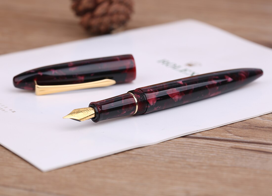 Moonman M100 Acrylic Resin Fountain Pen Schmidt Converter and Fine Nib 0.5mm Ink Pen Gold Trim Writing Pen: Dark Rose / Only One Pen