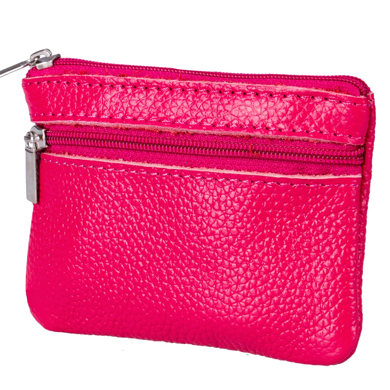 Zachte Unisex Mannen Vrouwen Card Coin Sleutelhanger Rits Portemonnee Lederen Portemonnee Pouch Kleine Verandering Zachte Tas: Hot Pink