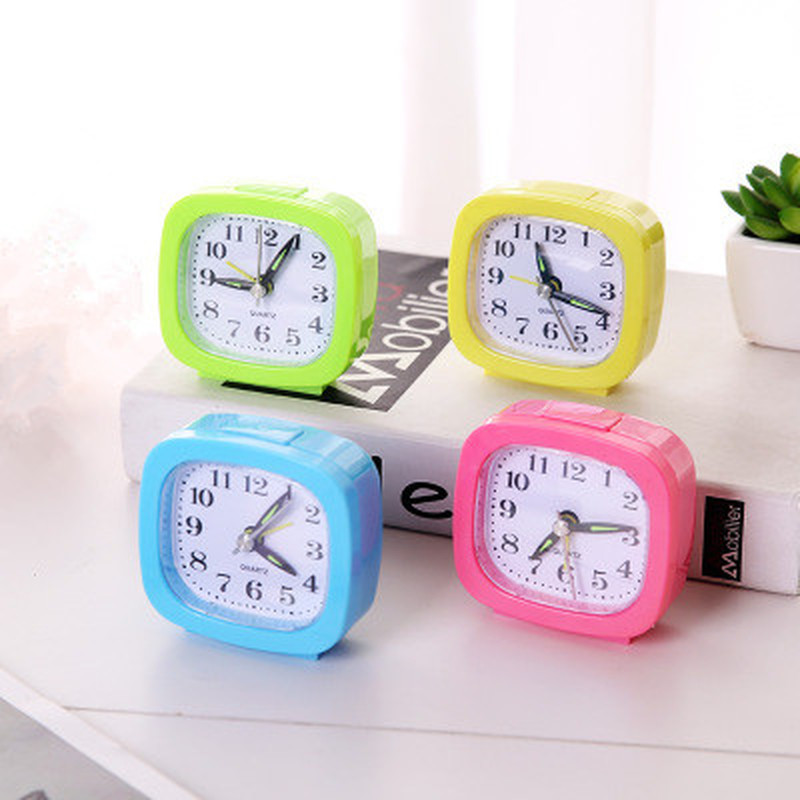 Mini Lovely Square Small Bed Alarm Clock Compact Travel Clock Portable Children Student Desk Watch Clock Home Decor