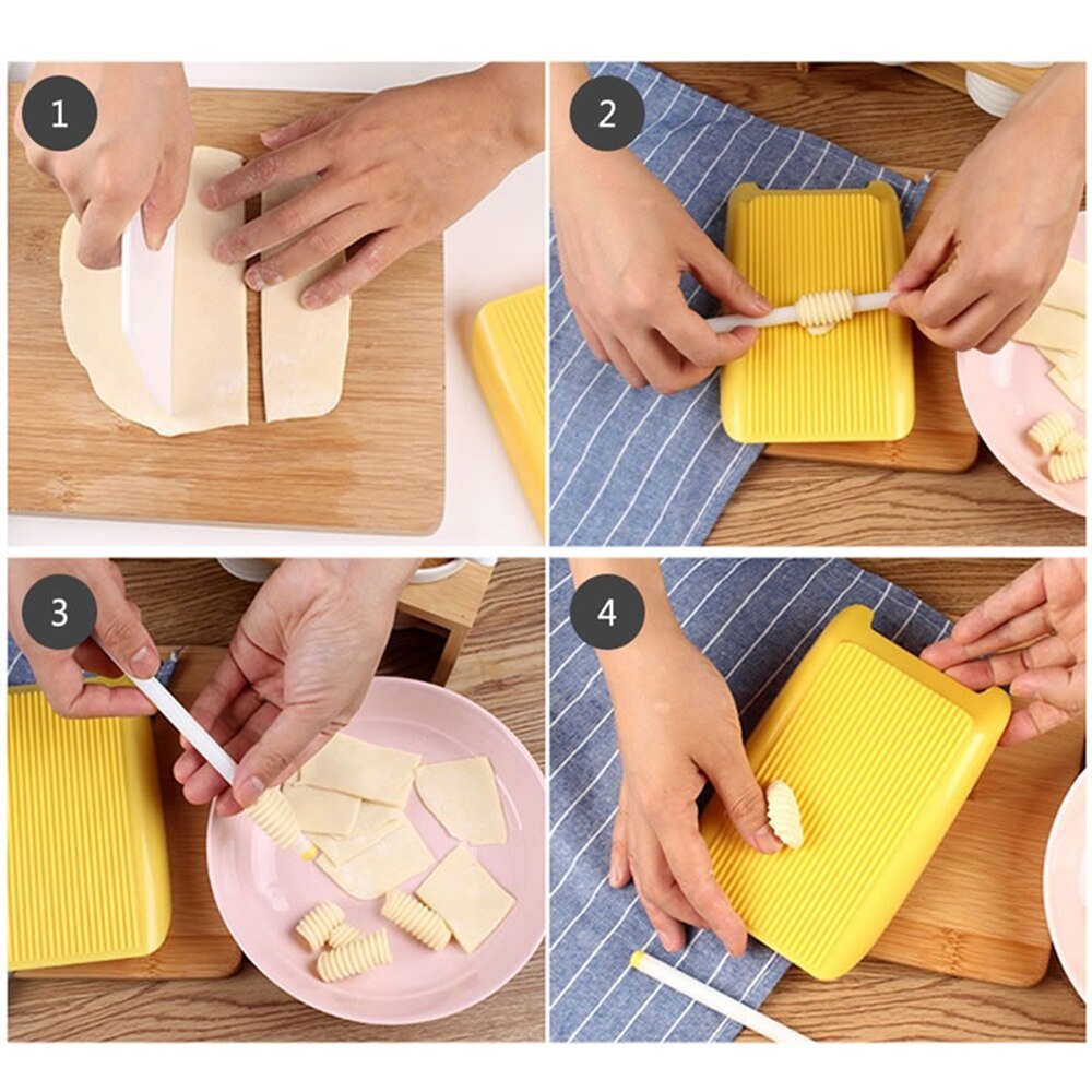 Manual Spaghetti Gnocchi Noodles Stencil Maker Dough Rolling Pin Set DIY Pasta Macaroni Plastic Board Mold Stamps Kitchen Gadget