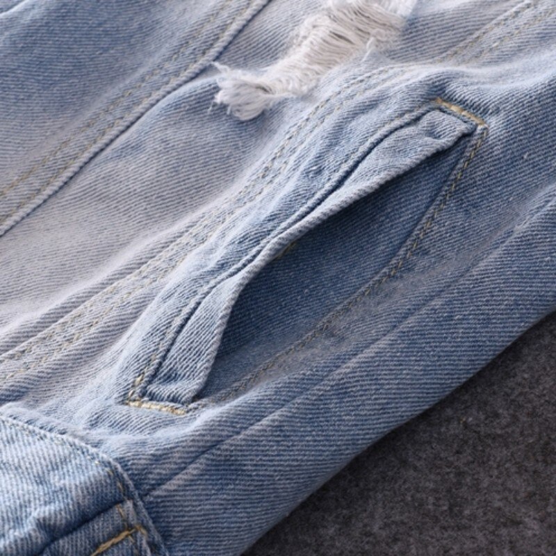 Primavera Verano coreano Delgado azul claro Chaleco de tela vaquera para hombre sin mangas rasgado agujero Jeans abrigo chaleco Casual ropa de masculina