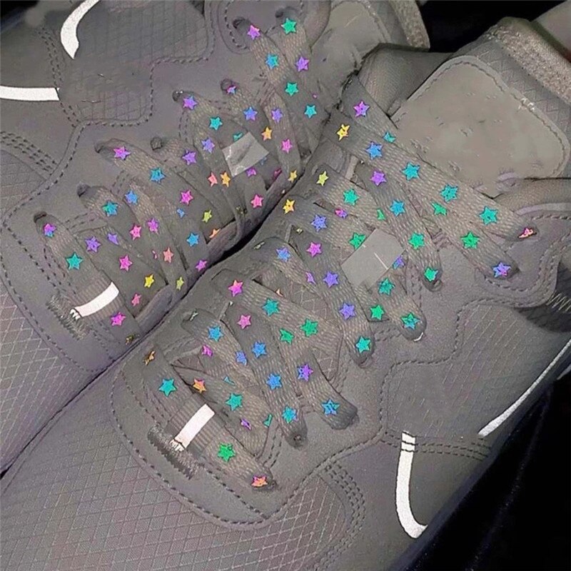 Cordones reflectantes holográficos de doble cara, cordones planos reflectantes de alto brillo para zapatillas deportivas, novedad