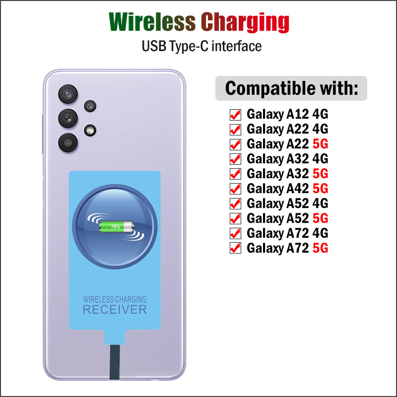 Récepteur de charge sans fil Qi, adaptateur USB type-c, connecteur de chargeur USBC, pour Samsung Galaxy A12 A22 A32 A42 A52 A72 4G 5G
