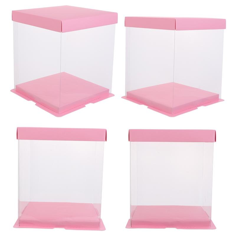 4Pcs Cake Verpakking Cake Container Transparantie Cake Box Cake Wrapping Doos: Pink