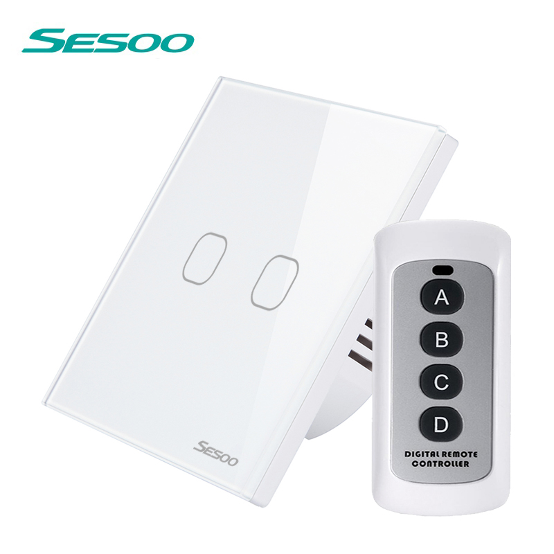 SESOO Smart Touch Switch 2 Gang 1 Way SY2-02 Remote Control Switches Waterproof Glass Panel Sensitive Touch Wall Switch