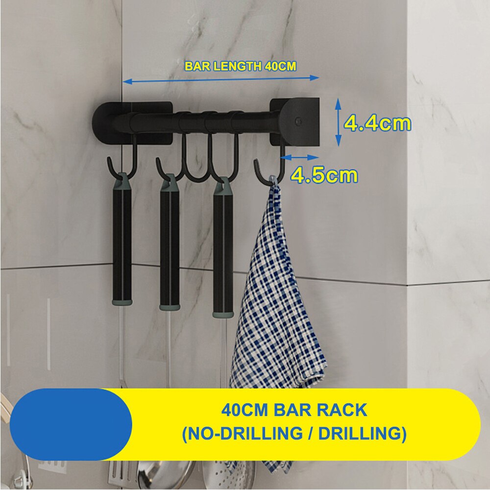 Wall-Mount Spice Racks stainless Kitchen Organizer Storage Shelves Spoon Hanger Hook Kitchen Gadgets Accessories Supplies: 40CM Rail Hanger