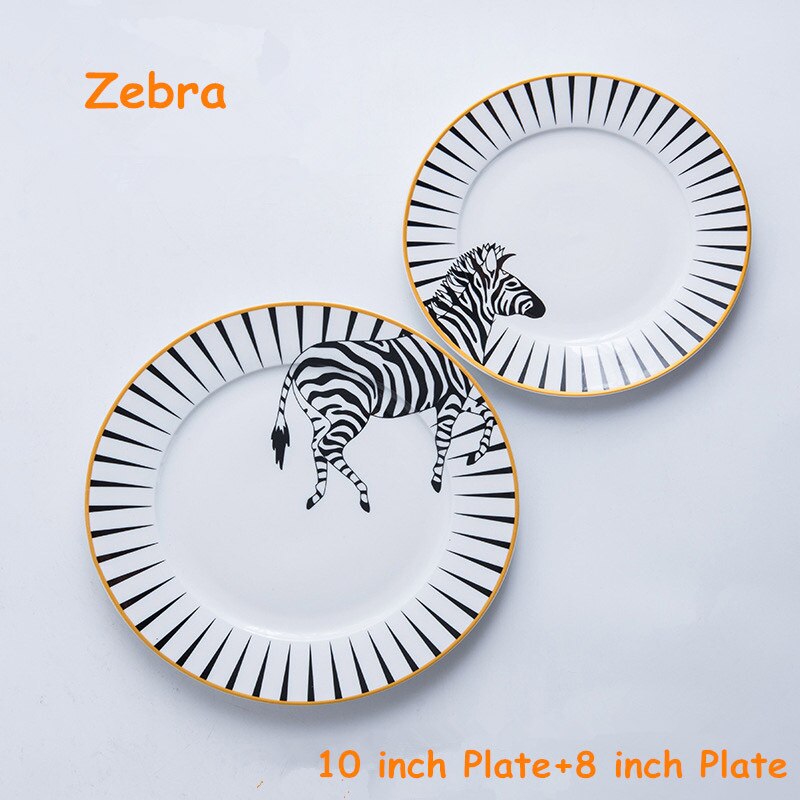 Platos planos comestibles de animales salvajes pintados a mano, vajilla de cerámica inalámbrica, decoración de vajilla de dibujos animados, de Navidad, 2 unidades: Zebra
