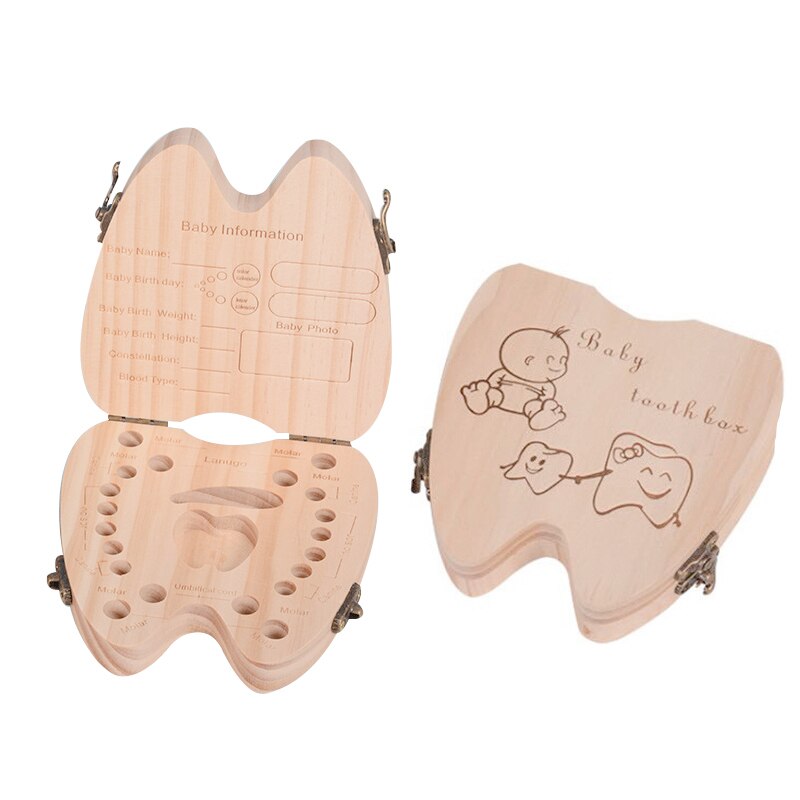 Træ engelsk babytandboks arrangør mælketænder opbevaring samle tænder navle gem arrangør opbevaring drenge piger souvenir: Dreng