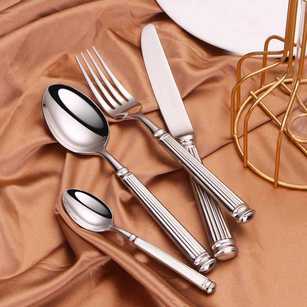 Couverts de luxe en acier inoxydable 18/10, vaisselle en argent, couteau cuillère fourchette couverts de cuisine lavable au lave-vaisselle 4 pièces