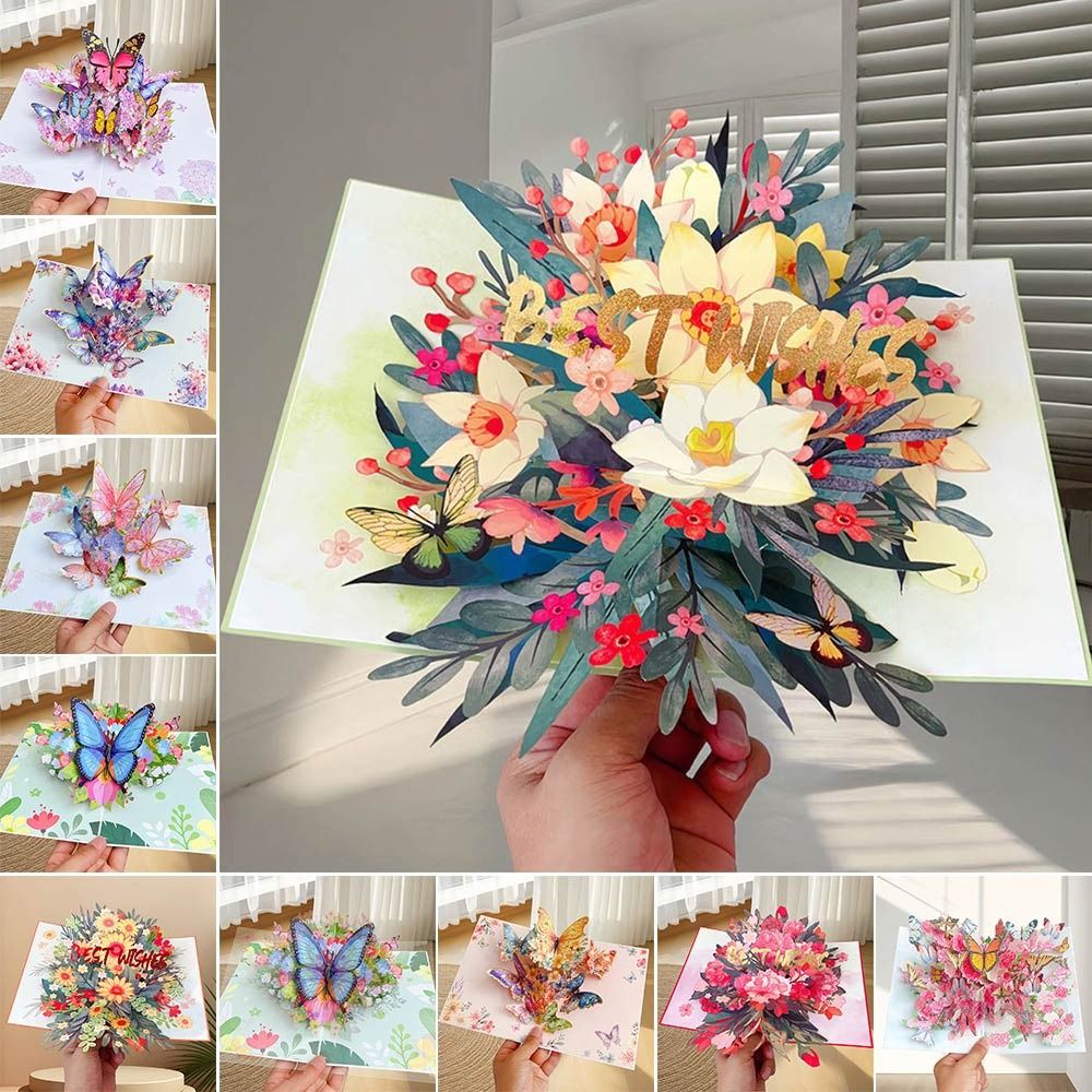 Tarjeta emergente con forma de mariposa en 3D, tarjeta de felicitación con los mejores deseos, para el día de la madre