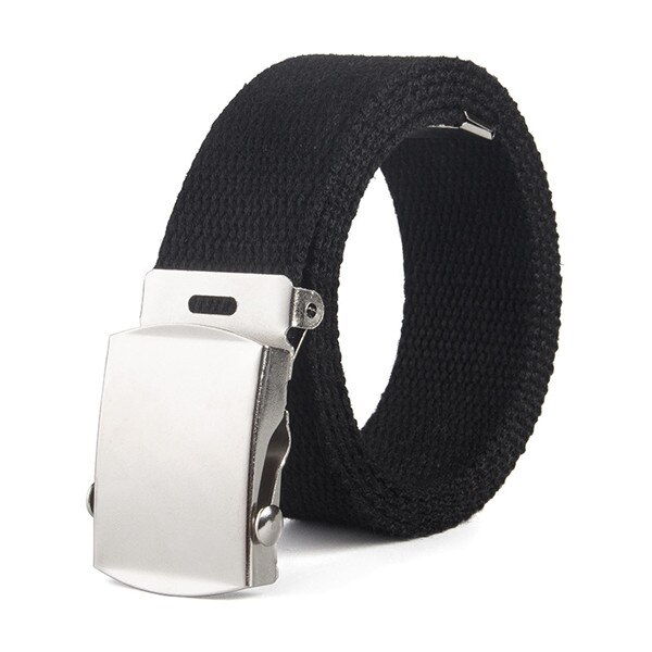 Riem modieus 9 kleuren zowel mannen als vrouwen riemen effen canvas automatische gesp riem herenriem 110cm: Zwart