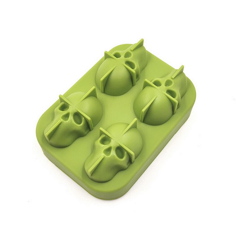Skull ice mold for Halloween,Skull ice lattice,3D 4 Skeleton Ice Grid 1pcs Halloween Ice Grid Skull ice mold: green