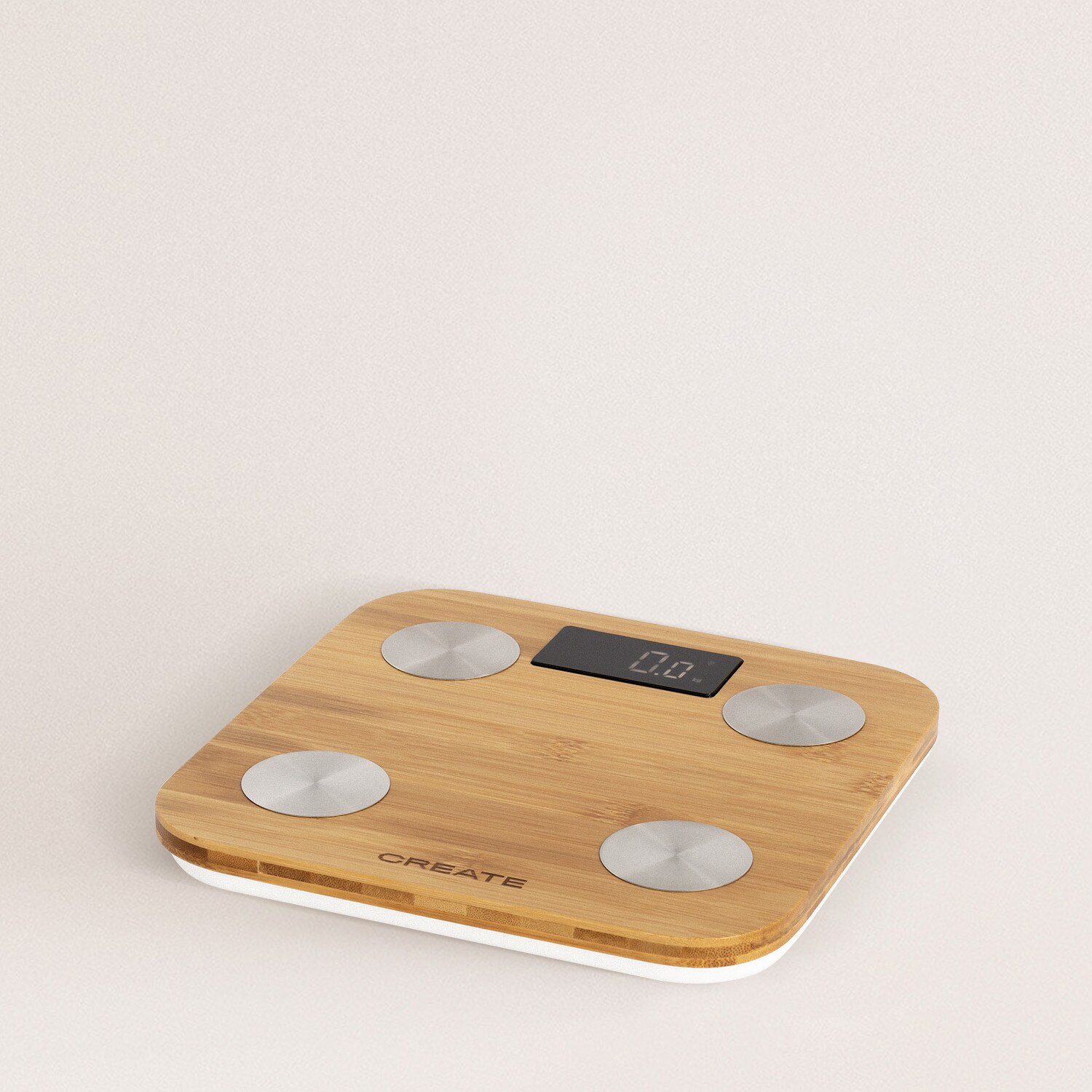 CREATE-BALANCE BODY BAMBOO SMART, Báscula de Baño de Bioimpedancia de Bambú, 12 Parámetros Bio-corporales, Conectividad WiFi APP