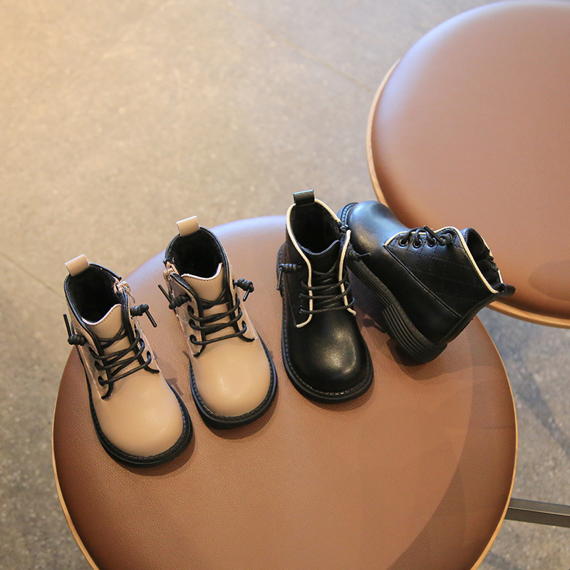 Girls Snow Boots Solid Color Autumn Kids Leather Shoes Boys Ankle Boots Non-slip Children Student Shoes SMG238