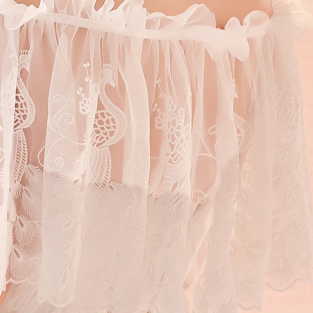 Ivory Women Tulle Wedding Bridal Stole Sheer Lace Ruffle Off the Shoulder Wrap Simple Formal Shawl with Ribbon