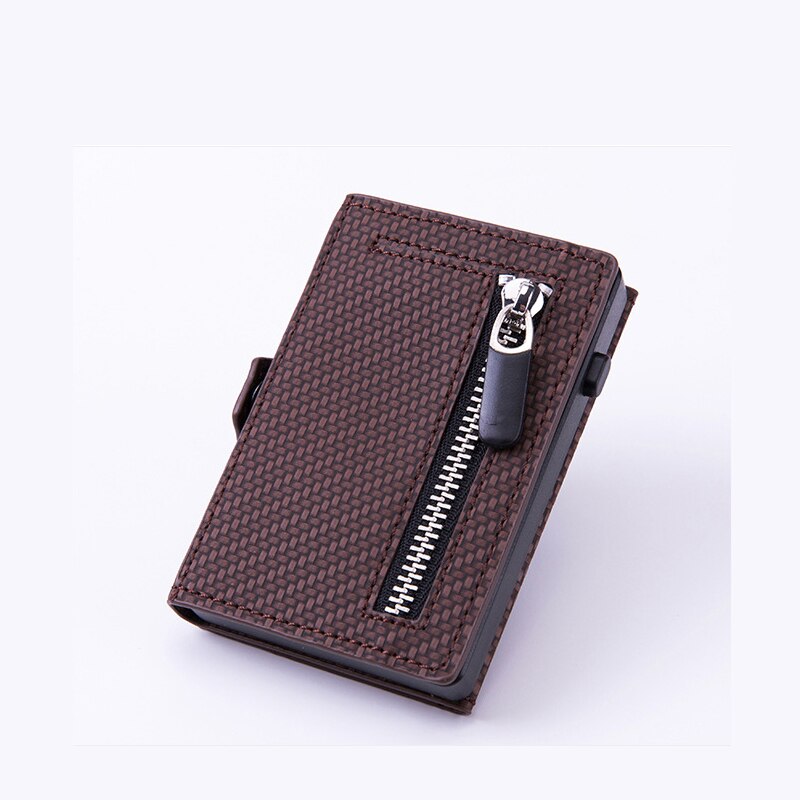 boîtier de carte à glissière automatique RFID antivol porte-carte de crédit en alliage d'aluminium porte-cartes portefeuille pour hommes femmes: Carbon coffee