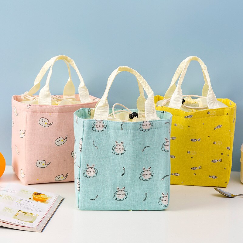 Korean Style Cooler Lunch Bags Thermal Cute Lunch Bags For Women Men Kids Convenient Lunch Box Tote Picnic Food Drawstring Bags