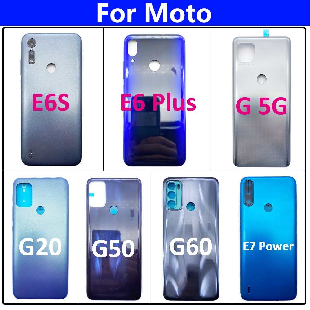 Tylna szyba tylna pokrywa dla Moto E6 Plus E6S G 5G E7 moc G20 G50 G60 obudowa z otworem na baterię tylna pokrywa baterii pokrywa z klejem