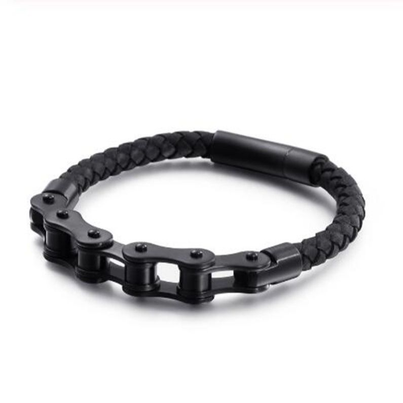 Punk Schwarz Edelstahl Fahrrad Kette Leder Armband männer Rock Partei Biker Schmuck