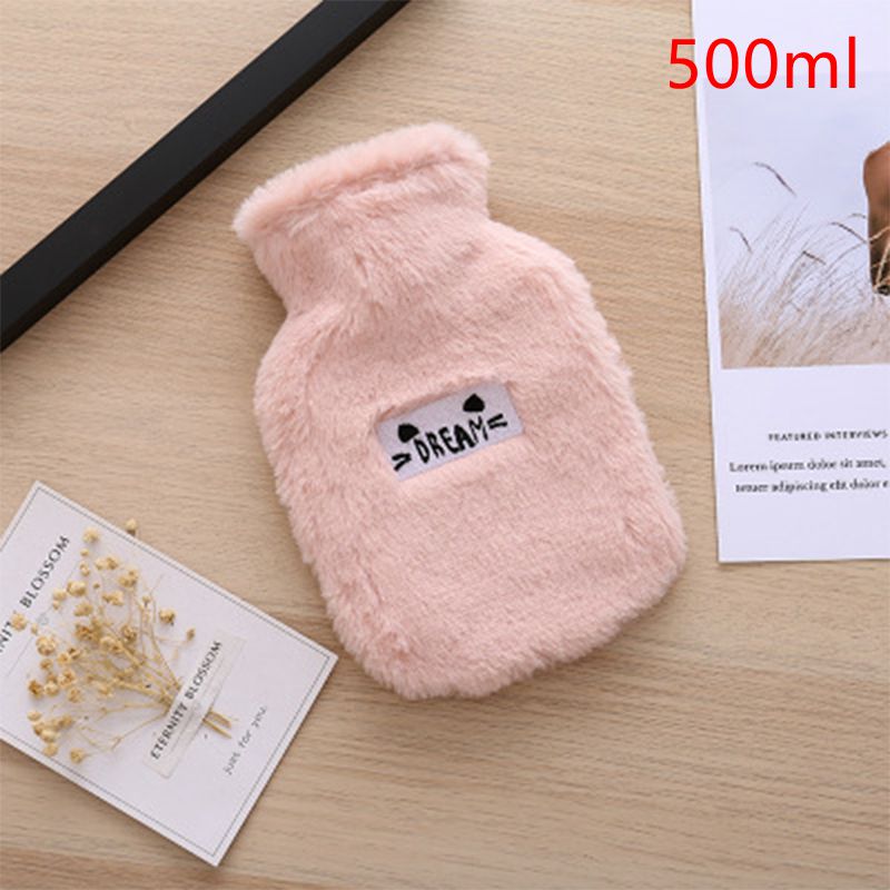 500ml met water gevulde waterflessen met pluche hoes, stresspijnverlichting, winterse warmte, meisjes, kinderen, handen en voeten, waterzak: 500ml roze