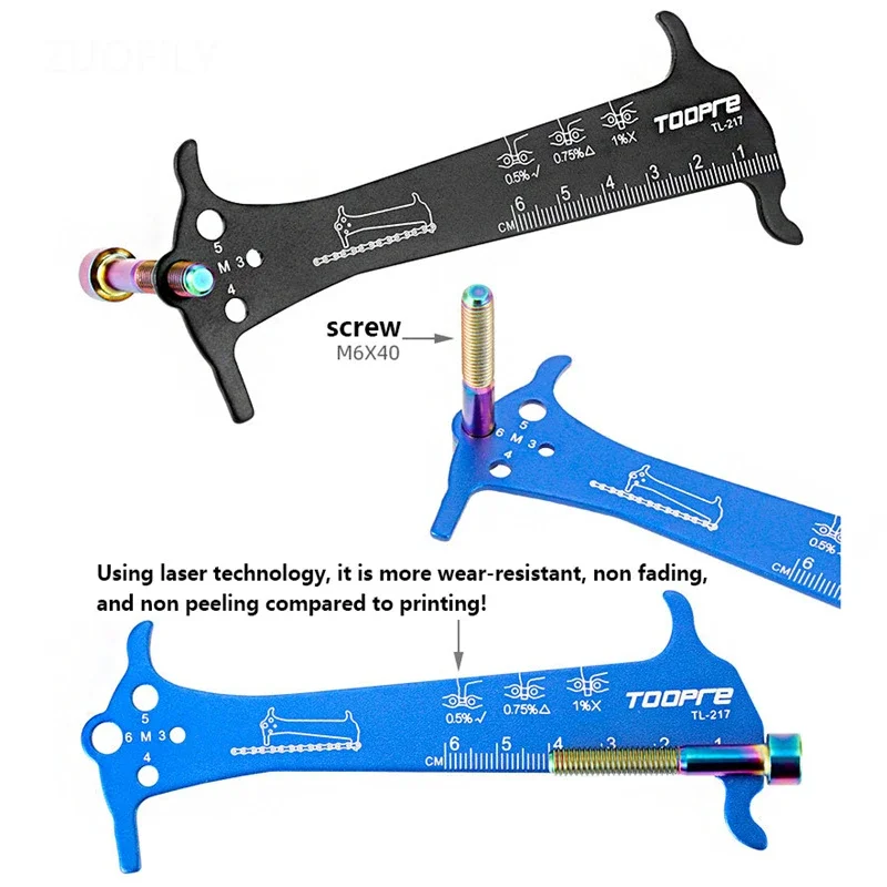 Herramienta de reparación de regla indicadora de desgaste de cadena de bicicleta, medidor de cadena de bicicleta de montaña y carretera de acero inoxidable, comprobador de medición de diámetro de tornillo
