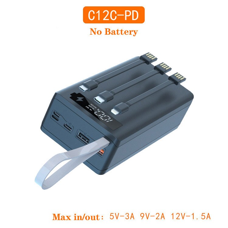 Voor Type C Micro Lightning Output 12*18650 Batterij Houder Opladen Doos Diy Power Bank Dual Usb Telefoon Lading batterij Opbergdoos: C12C-Black-PD