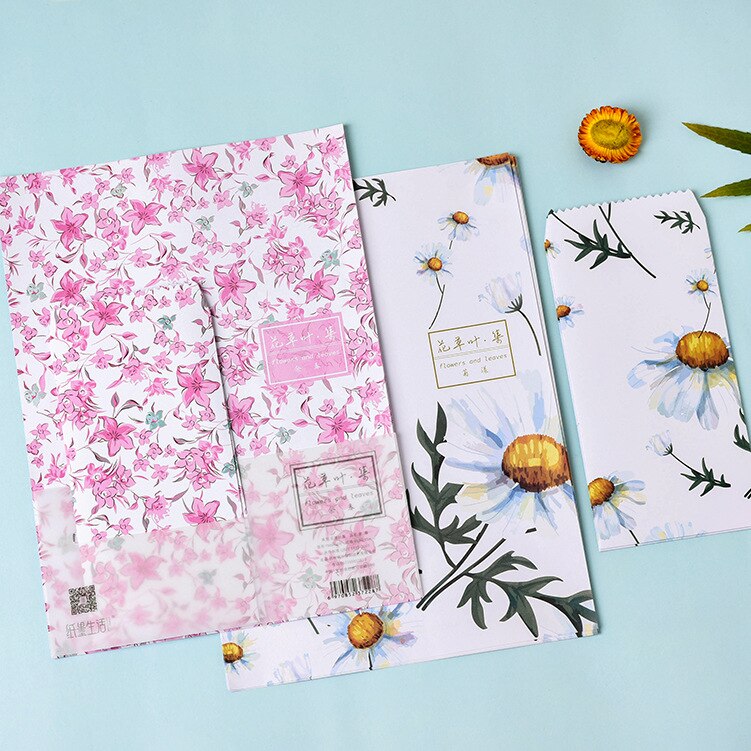 9 sztuk/zestaw 3 koperty + 6 arkuszy papier robić pisania nowość kwiat liść seria koperta na prezent biurowe
