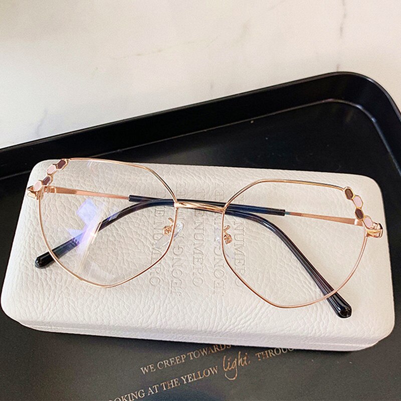 Transparent Optical Glasses Women Irregular Eyeglasses Frames Ladies Luxury Metal Spectacles Frame Rose Gold Color