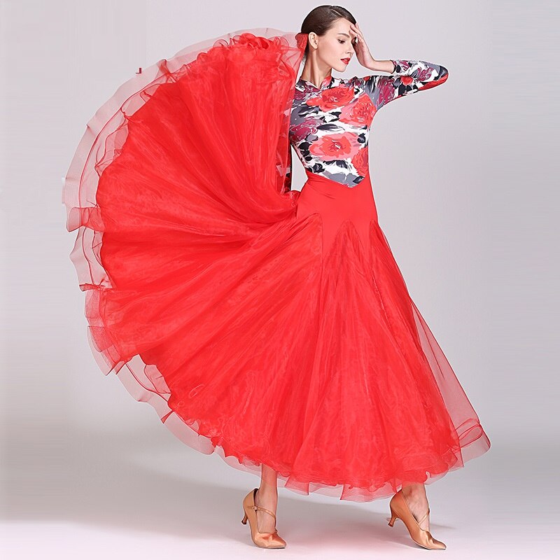 ballroom dress for waltz dance dress ballroom dance competition dress fringe Spanish dresses tango flamenco costumes red: Red / M