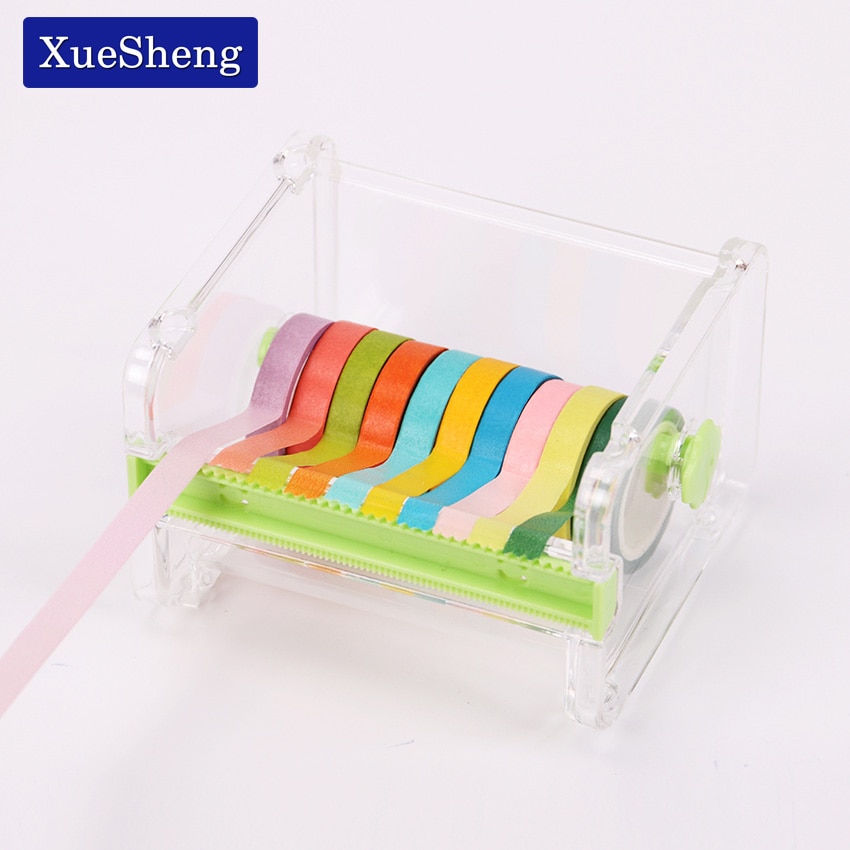 Dispensador de cinta adhesiva transparente, Simple y , soporte de papel Washi para escritorio de oficina, con cortador de cinta, 1 unidad