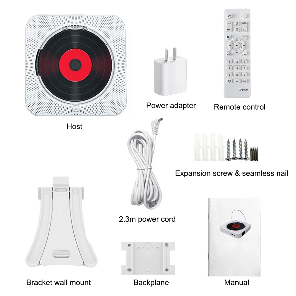 Lettore CD portatile Bluetooth Altoparlante LED Schermo a parete Lettore musicale FM Radio 3.5mm stereo CD con telecomando: Viola