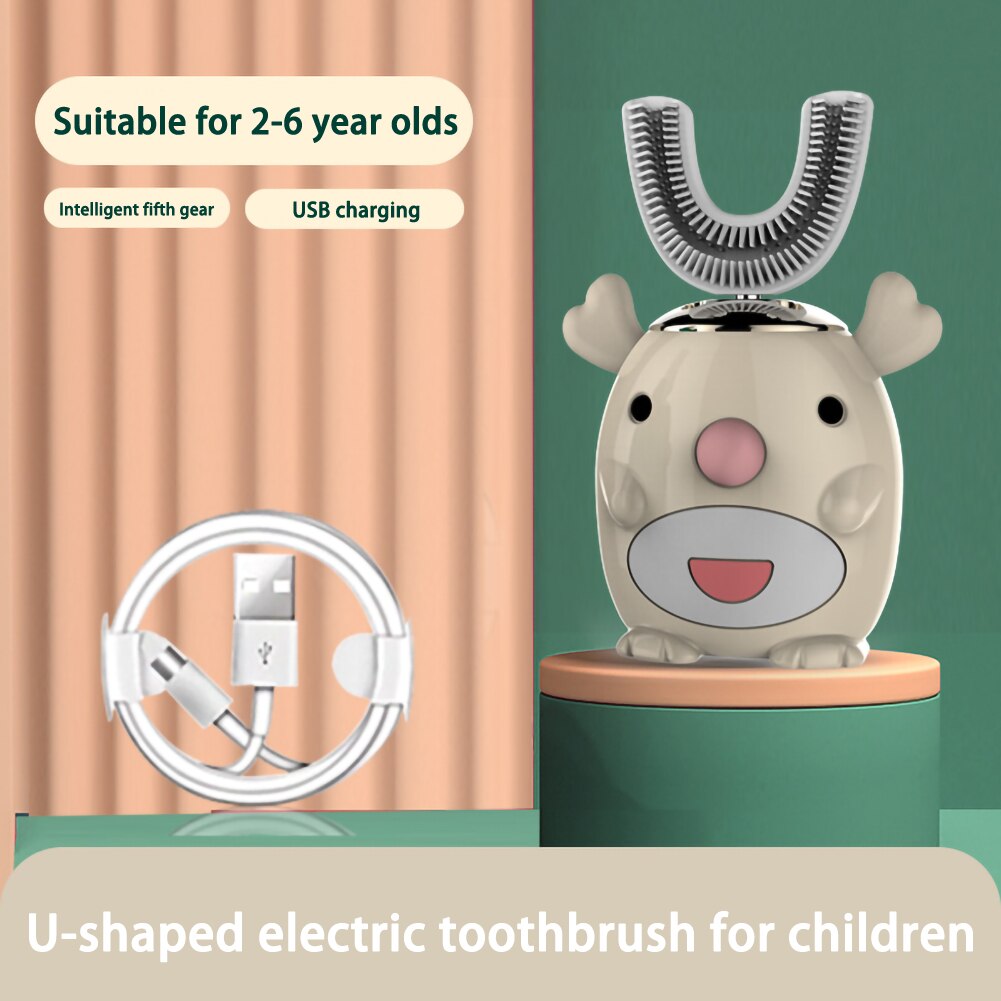 Smart 360 Graden U Elektrische Tandenborstel Kids Silicon Automatische Ultrasone Tanden Tandenborstel Cartoon Patroon Kinderen: yellow 2-6