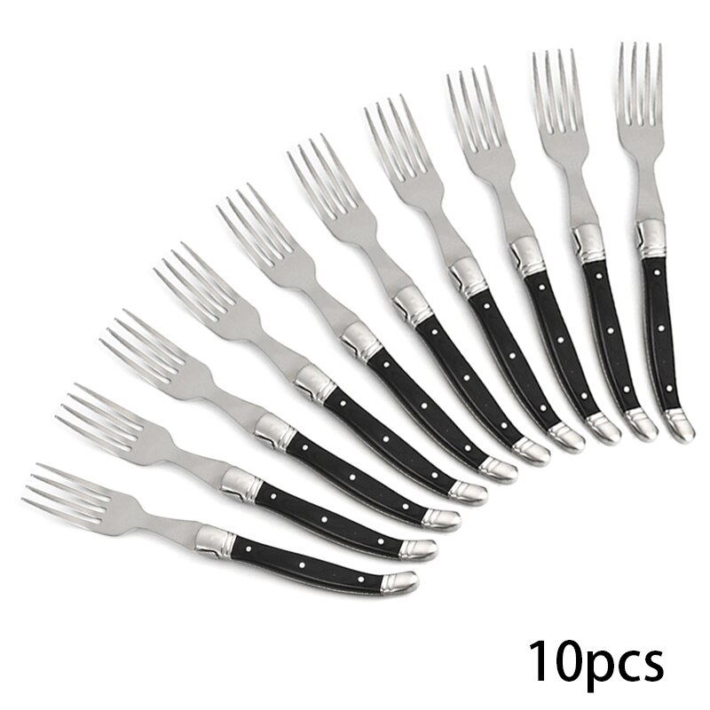 Laguiole-tenedores de acero inoxidable para carne, conjunto de tenedor de mesa para ensalada con mango de madera negra, de 9 pulgadas cubiertos de cocina, navidad
